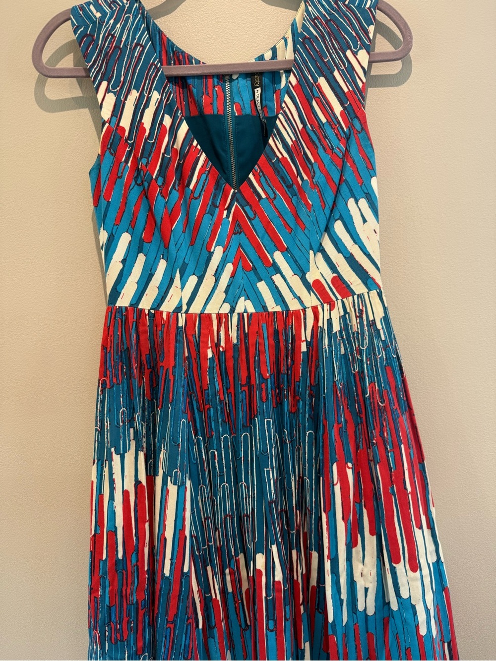 Tracy Reese Teal Red White Abstract Print Dress